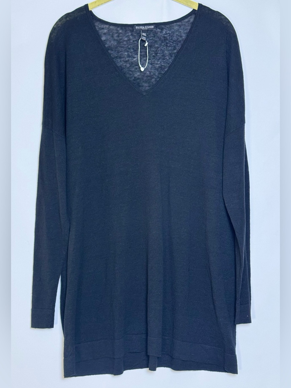 Eileen Fisher Organic Linen Cotton Knit Tunic Top Black Petite Medium PM NWOT
